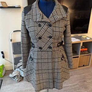Vintage Guess Black and White Plaid Trench Coat